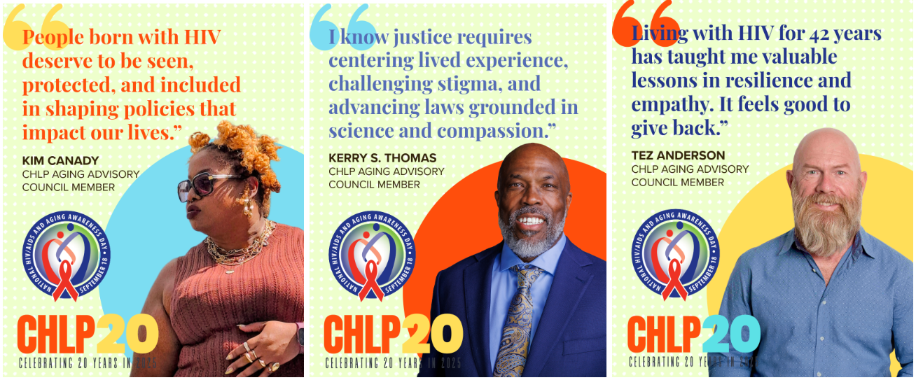 Social media tiles featuring three Aging Advisory council members