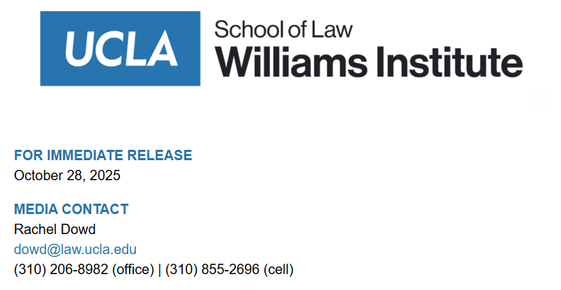 Williams Institute, UCLA School of Law Logo with Contact Info