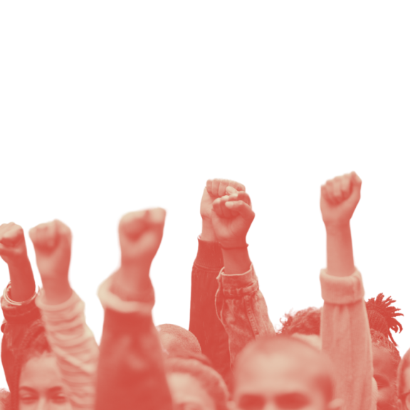 Group of people with raised fists