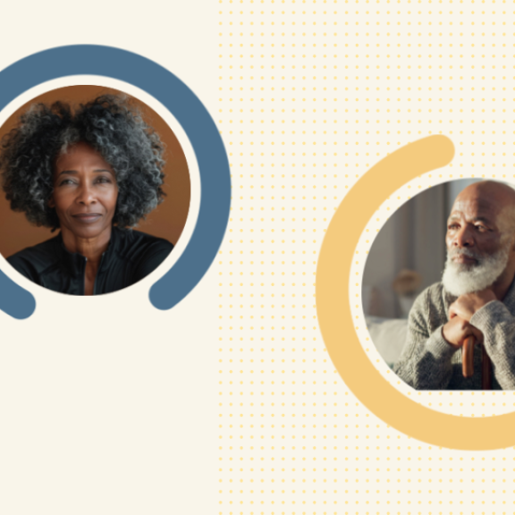 Cream background with two photos of Black elders.