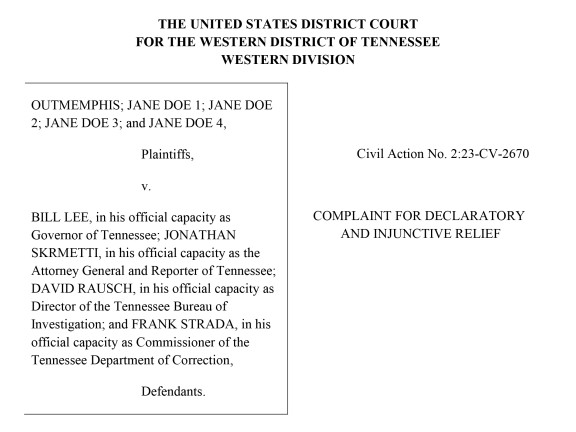 OUTMemphis v. Lee, US District Court for Western District of Tennessee, ACLU  et al. (2023)