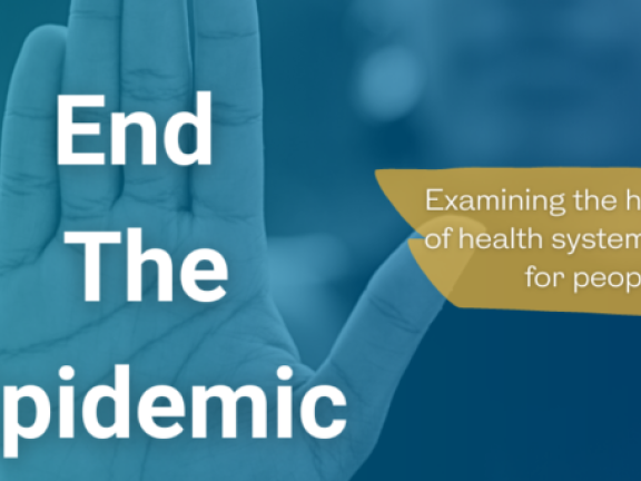 Blue and gold graphic reading End The Epidemic with Satcher and Morehouse logos.