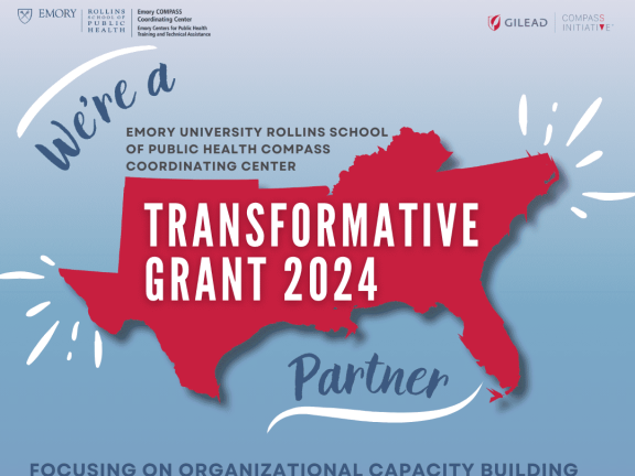 We're A Transformative Grant Partner graphic with an outline of the southern US in the background.