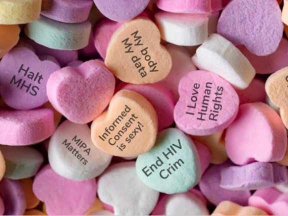 Candy heart that read End MHS