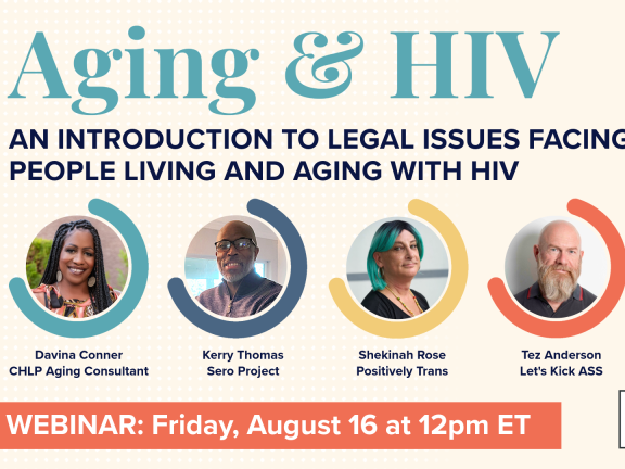 Aging and HIV webinar logo graphic with headshots