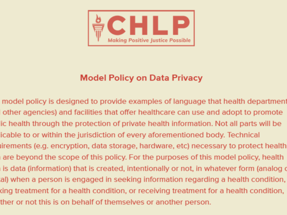 Screenshot of first page of model policy in red and beige duotone