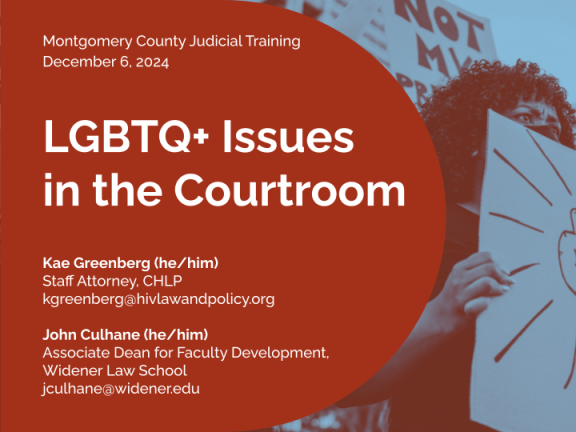Dark red background with white lettering with the event title and presenter info next to a light blue and red duotone image of a Black woman holding a protest sign and the CHLP logo.