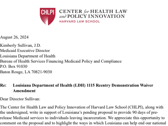 Screenshot of first page of letter with CHLPI logo