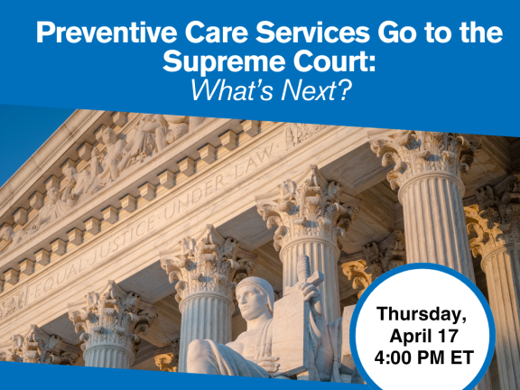 Royal blue background with photo of Supreme Court Building and white type with event name and details. Logos from PrEP4All, CHLP, GLAAD, CHLPI and Lambda Legal.