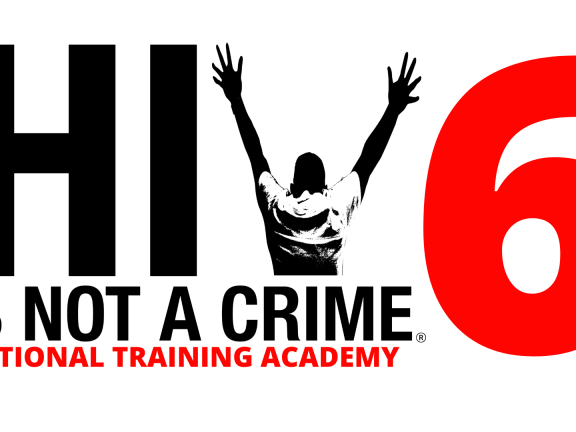 HIV is not a crime national training academy (HINAC 6) Logo in black white and red.