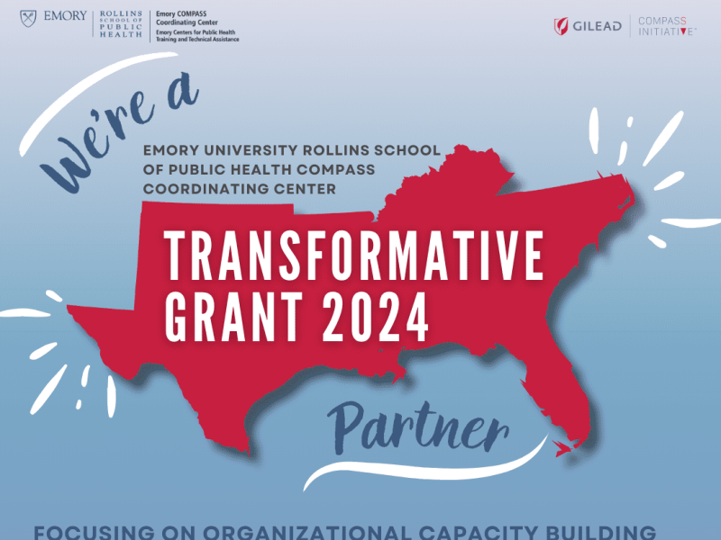 We're A Transformative Grant Partner graphic with an outline of the southern US in the background.