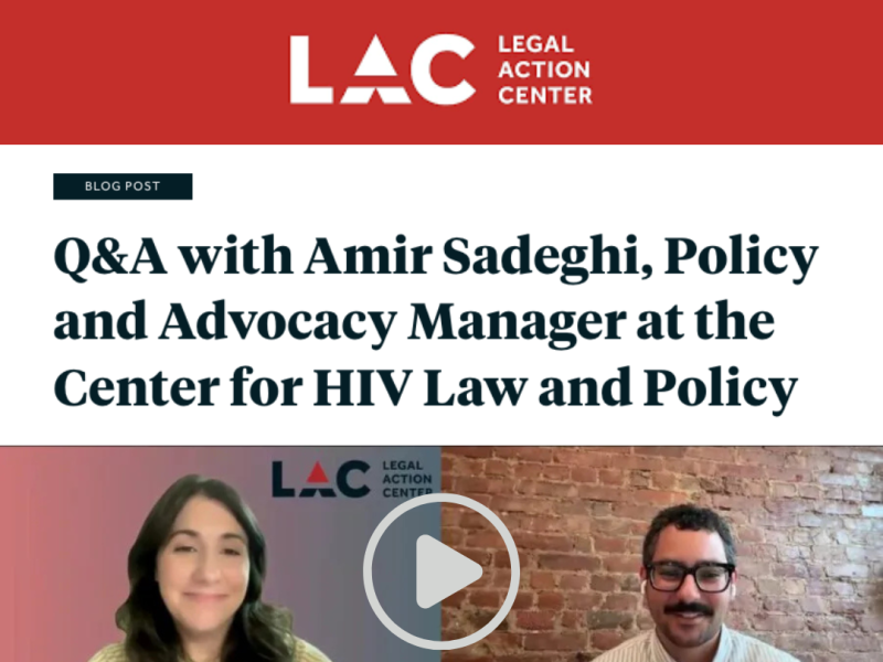 LAC logo in white over red background, article title in black over white background, screenshot from video and quote from Amir in white text over red background.