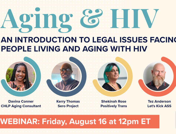 Aging and HIV webinar logo graphic with headshots