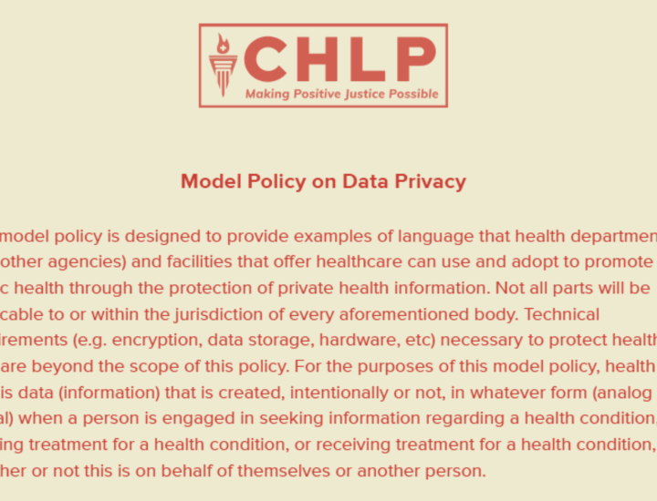 Screenshot of first page of model policy in red and beige duotone