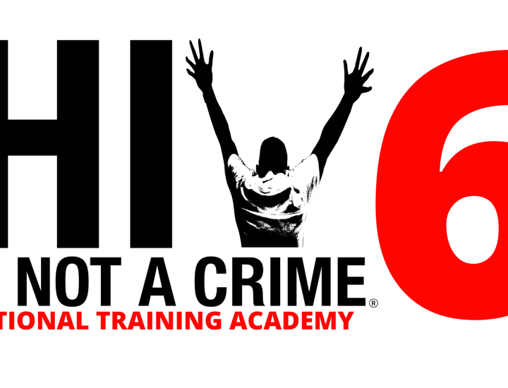 HIV is not a crime national training academy (HINAC 6) Logo in black white and red.