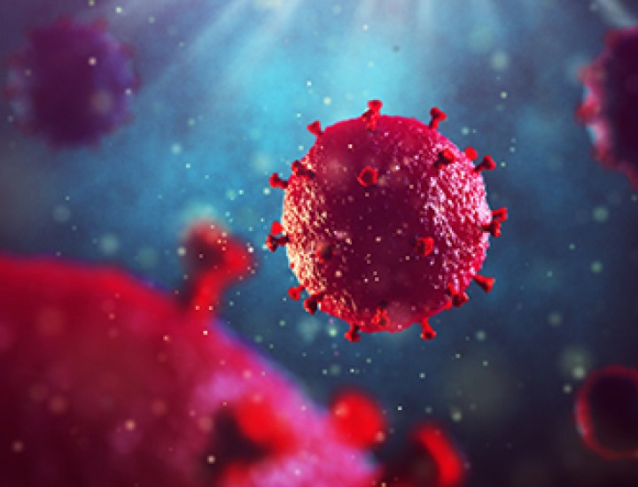 Closeup of Red HIV molecules